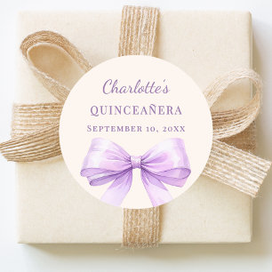 Quinceanera lavendel linten ivoor ronde sticker