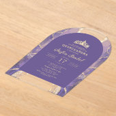 Quinceañera Lavendel Paarse gouden agaat Elegant Acryl Uitnodigingen (Laagn)