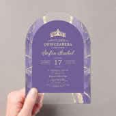 Quinceañera Lavendel Paarse gouden agaat Elegant Acryl Uitnodigingen (Insitu (Draagbaar))