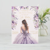 Quinceañera Lavendel Paarse Lila Floral Gown Gold Kaart (Staand voorkant)
