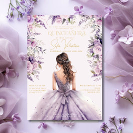 Quinceañera Lavendel Paarse Seringbloem Jurk Goud Kaart
