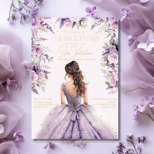 Quinceañera Lavendel Paarse Seringbloem Jurk Goud Kaart
