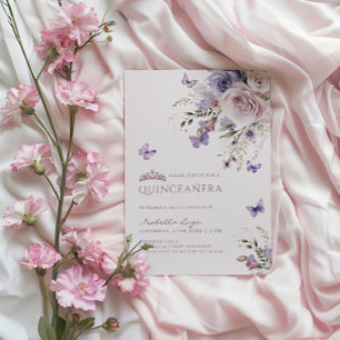 Quinceañera Lavendel Stof Paarse Vlinder Kaart