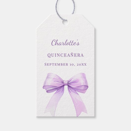 Quinceanera lavender bow DIY write by hand Cadeaulabel (Voorkant)