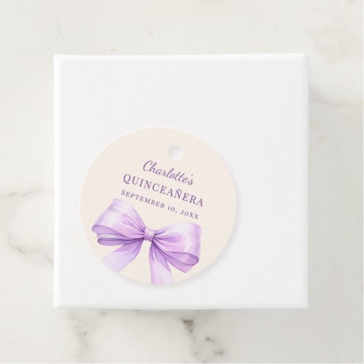 Quinceanera lavender bow ivory DIY write by hand Bedankjes Labels (In situ)