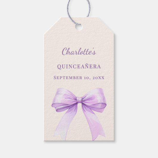 Quinceanera lavender bow ivory DIY write by hand Cadeaulabel (Voorkant)