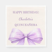 Quinceanera lavender bow ivory luncheon servet (Voorkant)