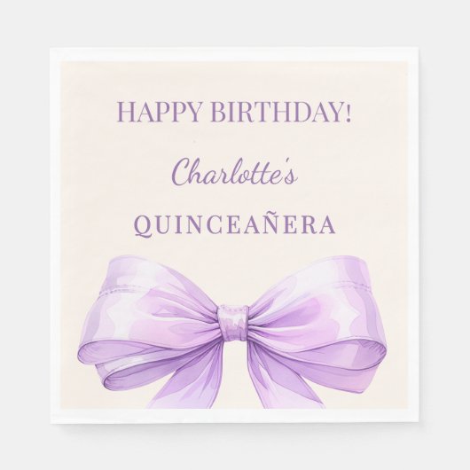 Quinceanera lavender bow ivory luncheon servet (Voorkant)