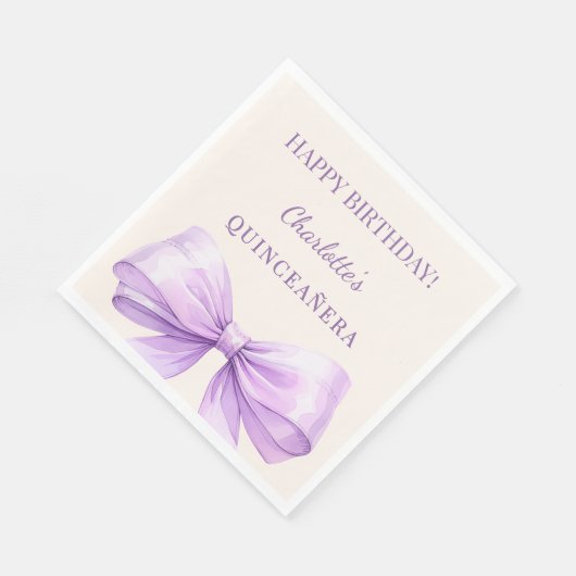 Quinceanera lavender bow ivory luncheon servet (Hoek)