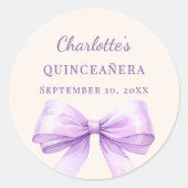 Quinceanera lavender bow ivory ronde sticker (Voorkant)