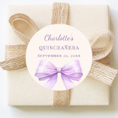 Quinceanera lavender bow ivory ronde sticker