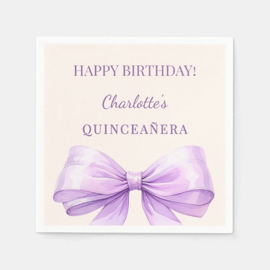 Quinceanera lavender bow ivory servet (Voorkant)