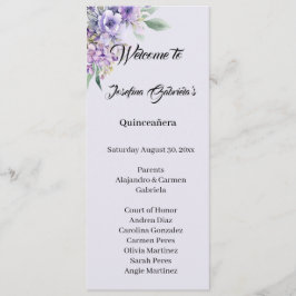 Quinceanera Lavender double side program card Programmakaart