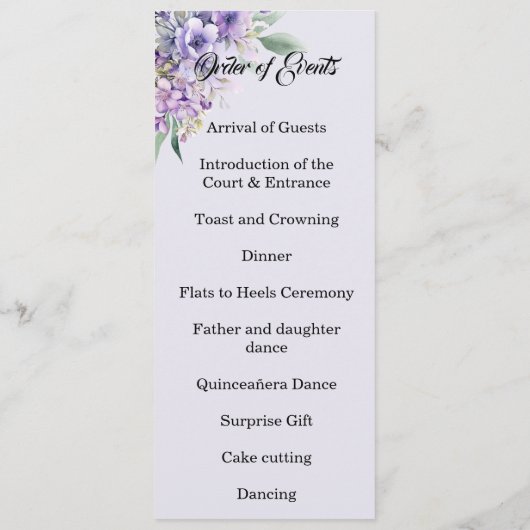 Quinceanera Lavender double side program card Programmakaart (Achterkant)