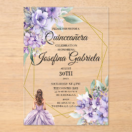 Quinceanera Lavender floral Acryl Uitnodigingen