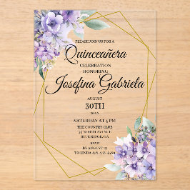 Quinceanera Lavender floral Acryl Uitnodigingen