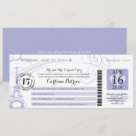 Quinceanera Lavender | instapkaart van Parijs Kaart (Voorkant / Achterkant)