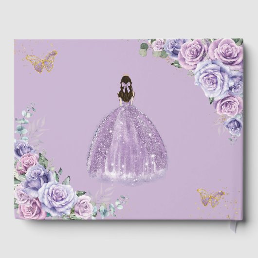 QUINCEAÑERA Lavender Lila Paars Floral Princess Gastenboek (Achterkant)