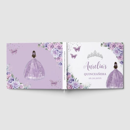QUINCEAÑERA Lavender Lila Paars Floral Princess Gastenboek (Volledig)