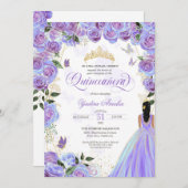 Quinceanera Lavender Paars Elegant Butterfly Inv Kaart (Voorkant / Achterkant)