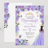 Quinceanera Lavender Paars Elegant Butterfly Inv Kaart (Voorkant / Achterkant)