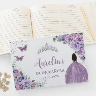 QUINCEAÑERA Lavender Paars Floral Brown Princess Gastenboek