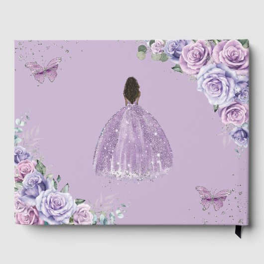 QUINCEAÑERA Lavender Paars Floral Brown Princess Gastenboek (Achterkant)