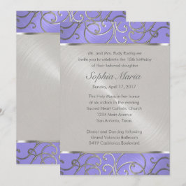 Quinceanera Lavender Paarse Silver Filigree Swirls Kaart