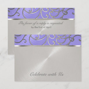 Quinceanera Lavender Paarse Silver Filigree Swirls Kaart