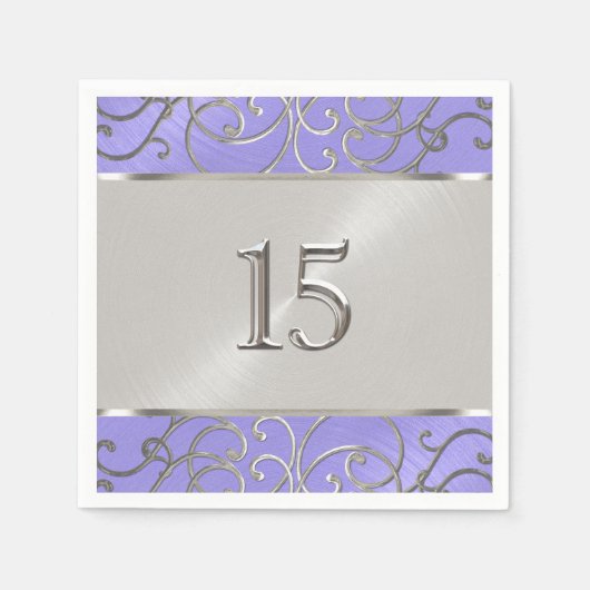 Quinceanera Lavender Paarse Silver Filigree Swirls Servetten (Voorkant)
