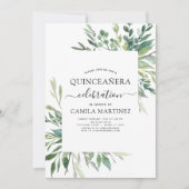 Quinceanera lente botanische groen uitnodiging (Voorkant)
