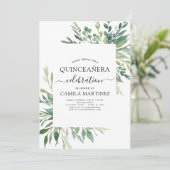 Quinceanera lente botanische groen uitnodiging (Staand voorkant)