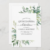 Quinceanera lente botanische groen uitnodiging (Voorkant / Achterkant)