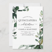 Quinceanera lente botanische groen uitnodiging (Voorkant)