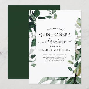 Quinceanera lente botanische groen uitnodiging