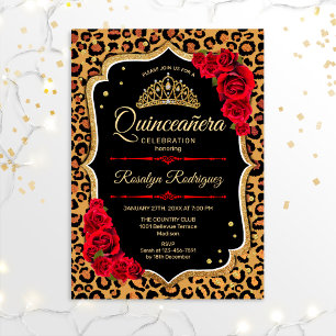 Quinceanera - Leopard Print Gold Red Kaart