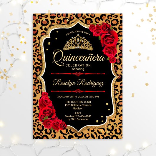 Quinceanera - Leopard Print Gold Red Kaart