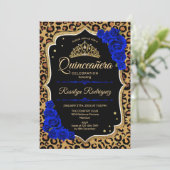 Quinceanera - Leopard Print Gold Royal Blue Kaart (Staand voorkant)