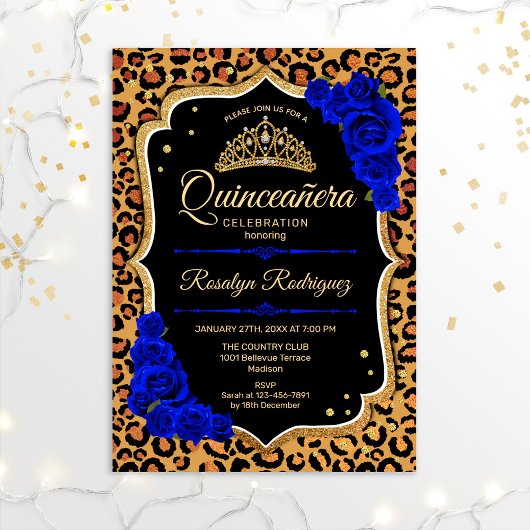 Quinceanera - Leopard Print Gold Royal Blue Kaart