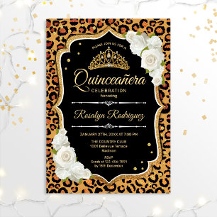 Quinceanera - Leopard Print Gold White Kaart