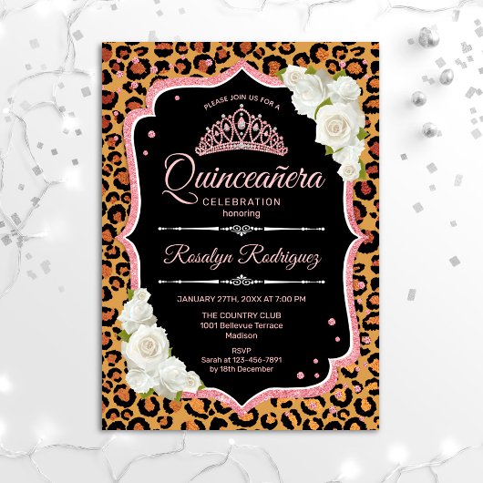 Quinceanera - Leopard Roos Gold Kaart