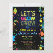 Quinceanera Let's Glow Crazy Birthday Neon Invite Kaart (Voorkant)