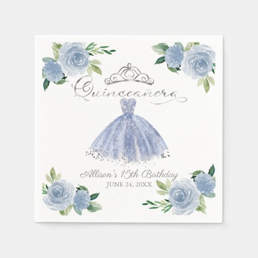 Quinceanera Licht Blauw Gown Bloemen Servet (Voorkant)