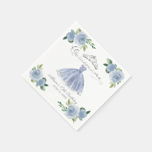 Quinceanera Licht Blauw Gown Bloemen Servet (Hoek)
