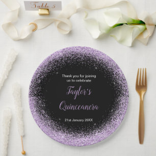 Quinceanera Licht Paarse Faux Glitter Papieren Bordje