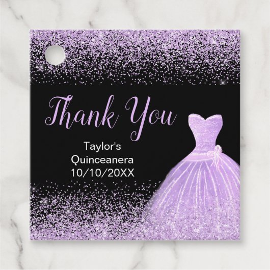 Quinceanera Licht Paarse Jurk Faux Glitter Bedankjes Labels (Voorkant)