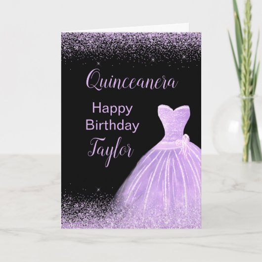 Quinceanera Licht Paarse Jurk Faux Glitter Kaart (Voorkant)