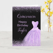 Quinceanera Licht Paarse Jurk Faux Glitter Kaart (Gele Bloem)