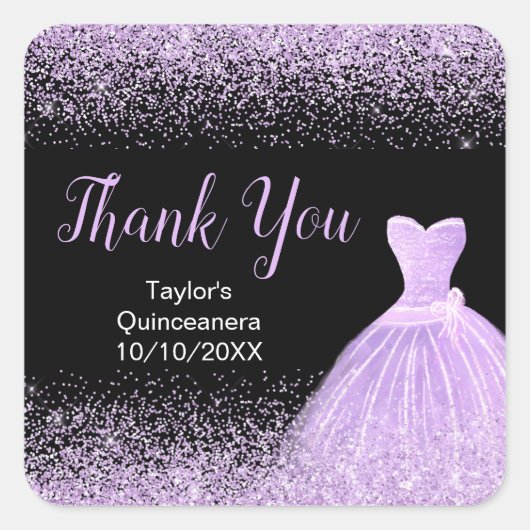 Quinceanera Licht Paarse Jurk Faux Glitter Vierkante Sticker (Voorkant)