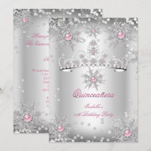 Quinceanera Licht Roze Zilver Winter Wonderland Kaart